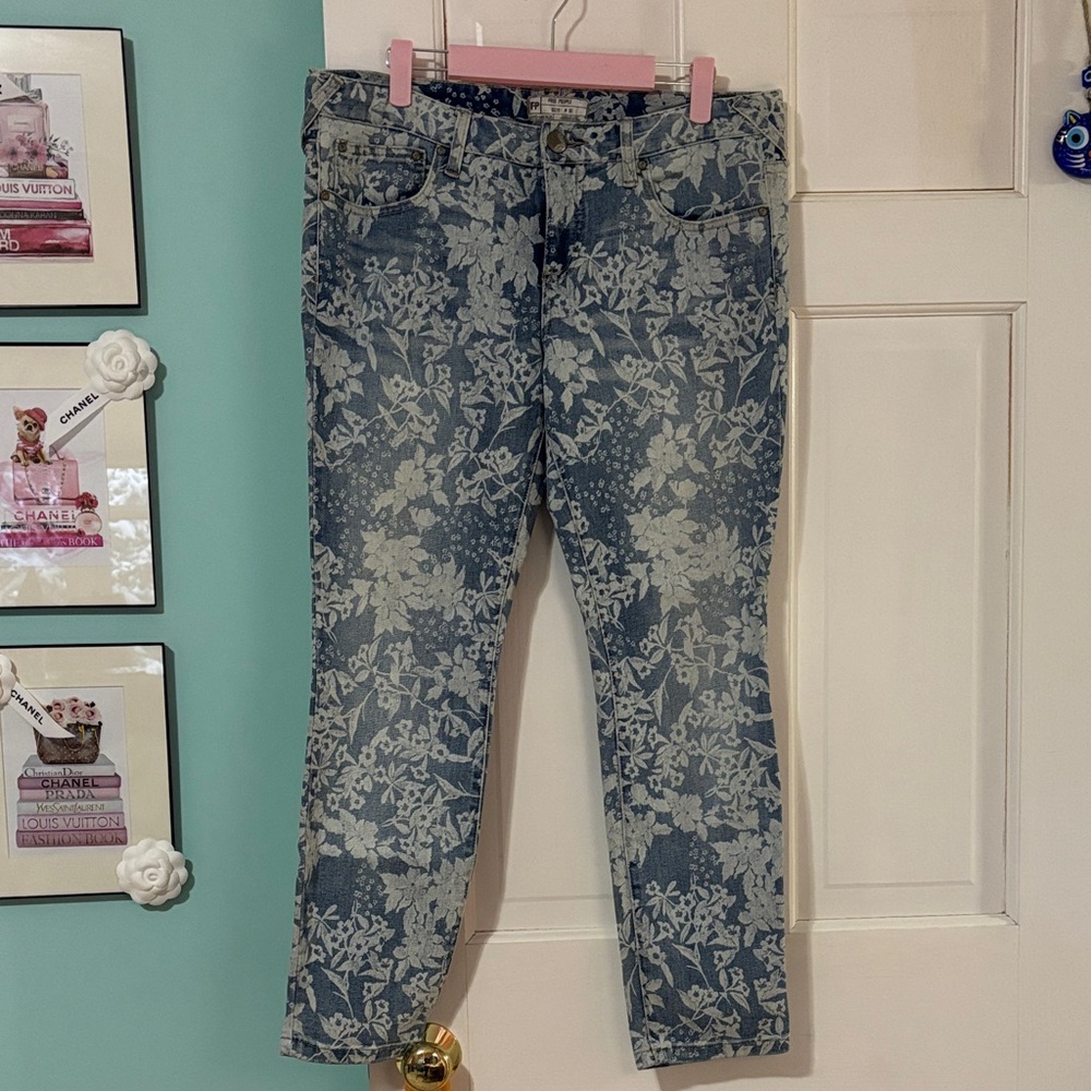 Free People Blue Floral Ankle Jeans